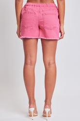 YMI Jeanswear Full Size Drawstring Raw Hem Shorts OutfitFlow